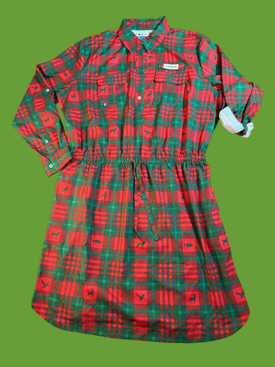 Magellan Outdoors Dresses & Skirts - Magellan Outdoors Women's Fish Gear Plaid Christmas Animal Print Shirt Dress XXL